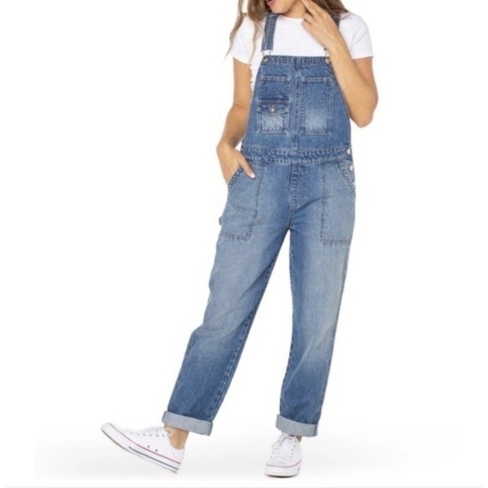Celebrity Pink Overalls Women Large Blue Excellent Denim Straight Leg Carpenter